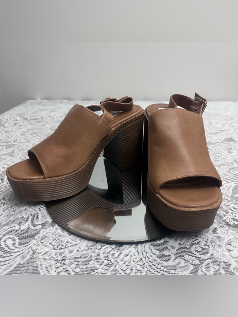 Steve Madden Brown Platform Heels Size 9M Chunky Slingback Sandals